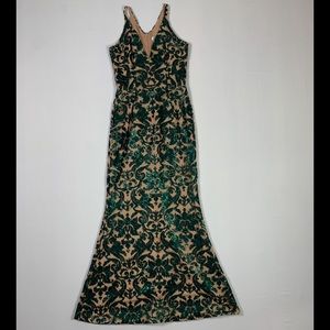 Dress the population green sequins gown Medium